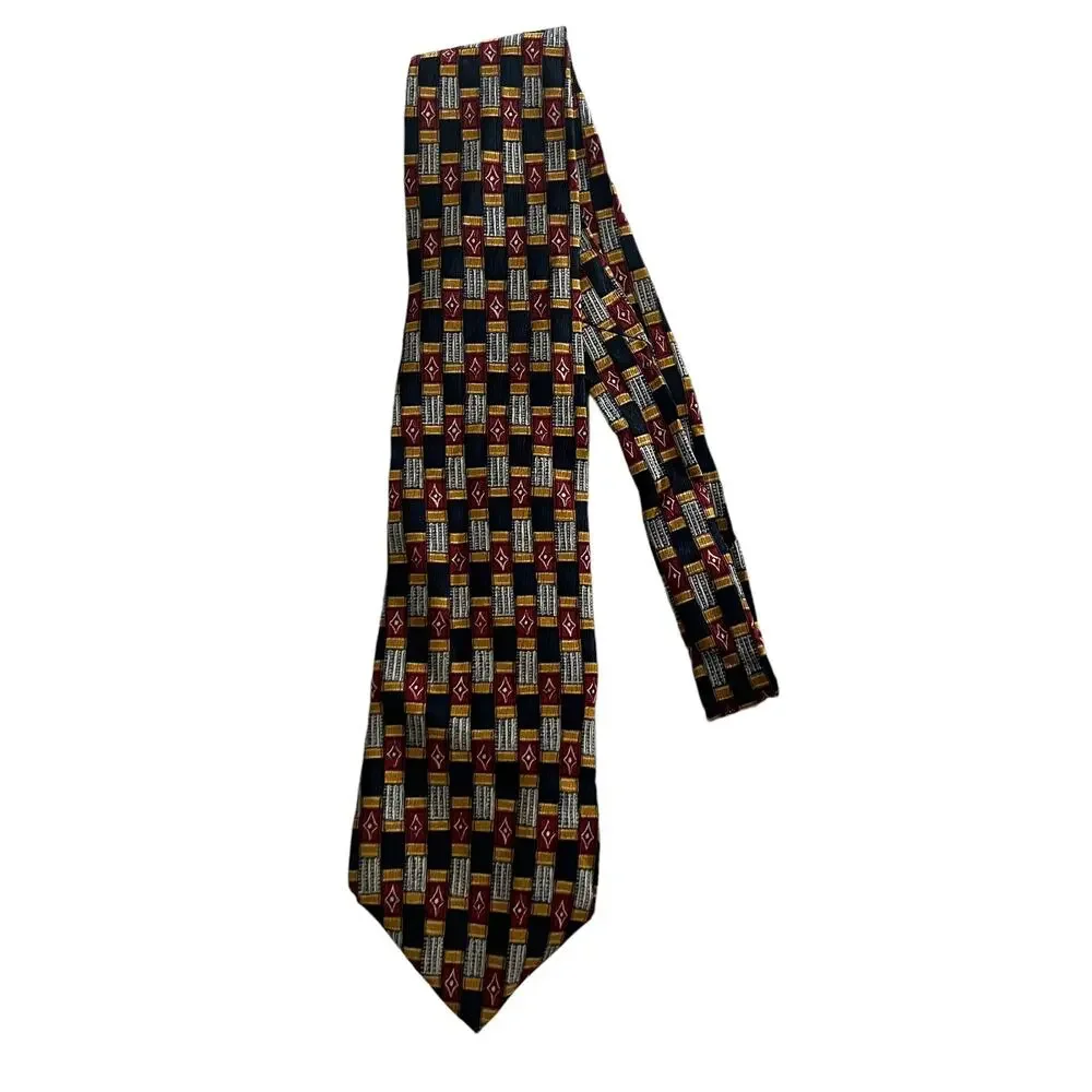 Krizia Uomo Italy Blue Red Yellow Rectangle Diamond Geometric Silk Tie